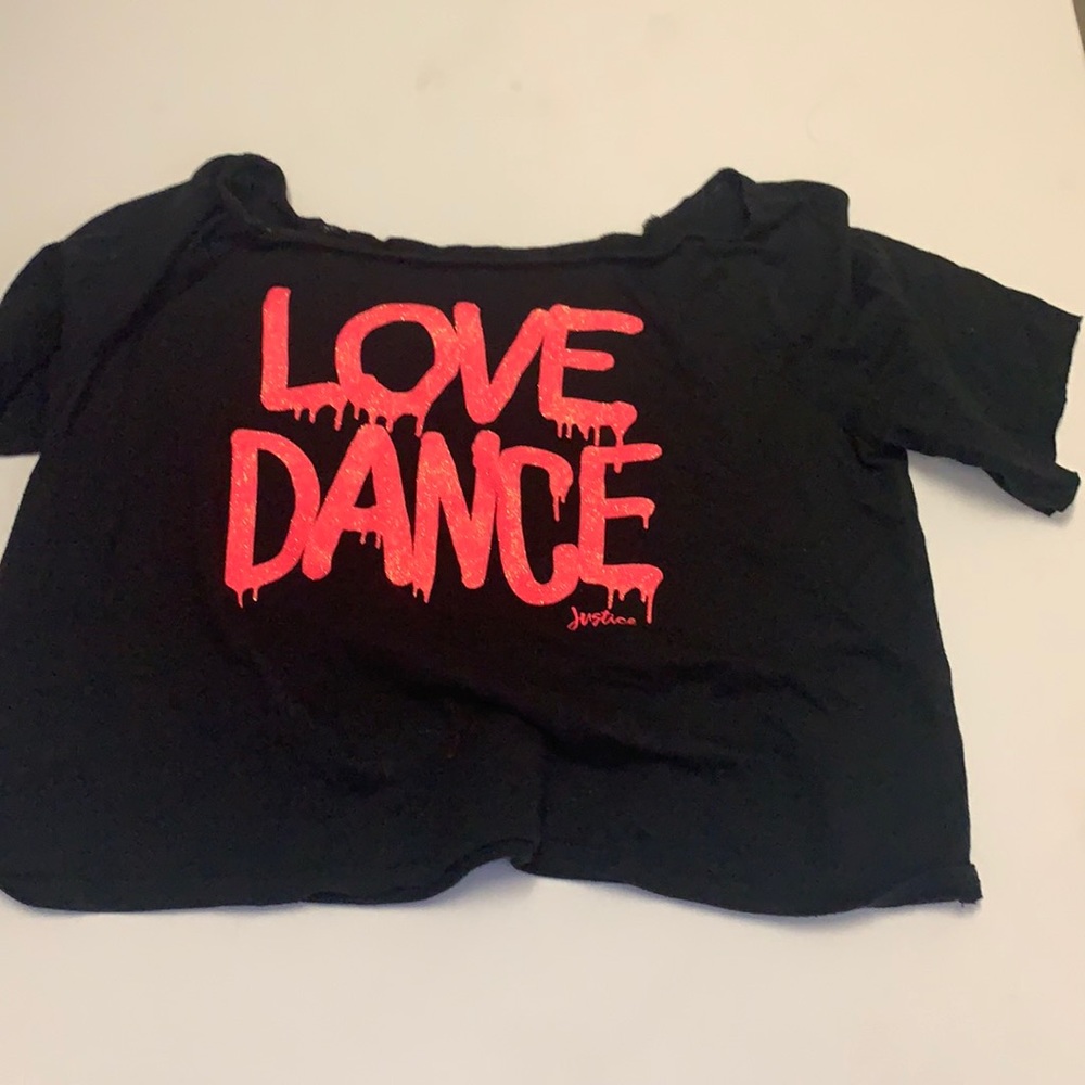 Sparkle slime drip “LOVE DANCE” justice crop top